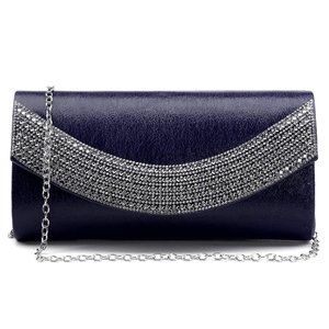 WOMENS Clutch Rhinestone Evening Bags Navy